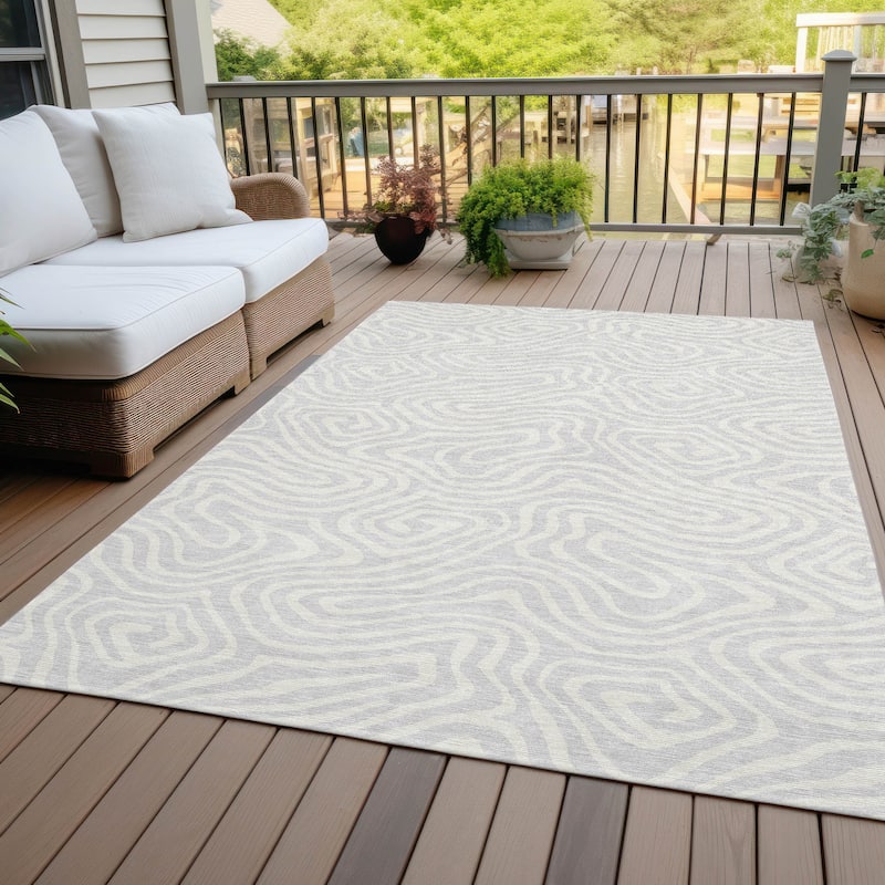 Machine Washable Indoor/ Outdoor Abstract Modern Chantille Rug - Silver - 10' x 14'