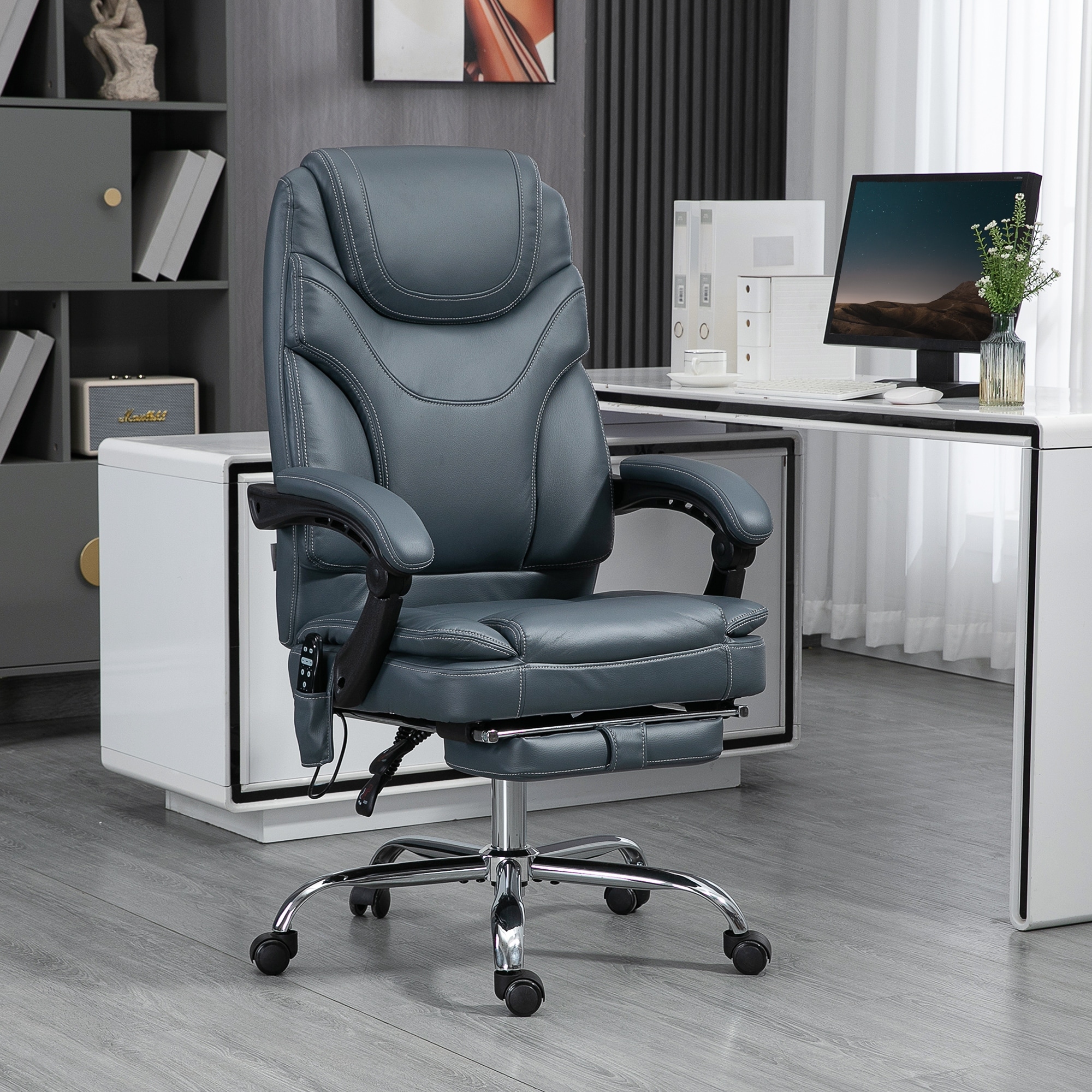 Vinsetto PU Leather Massage Office Chair with 6 Vibration Points, Heated Reclining Computer Chair