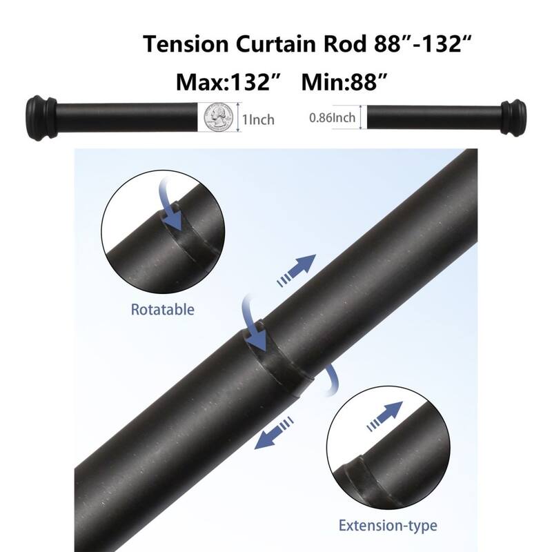 Drapery Window Curtain Rod- Lordear End Cap Finials Single Curtain Rod - Gold/Black/Silver - 88"~132" - Matte - Black