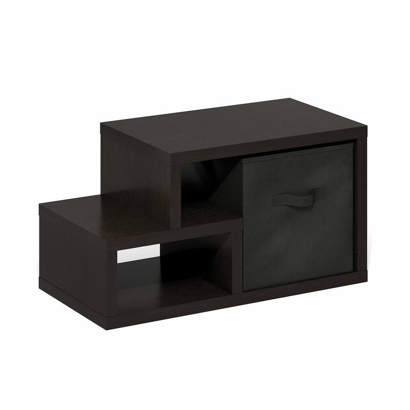 Furinno Viola Multipurpose Shelf with Storage Bin, Dark Oak/Black - Dark Oak/Black
