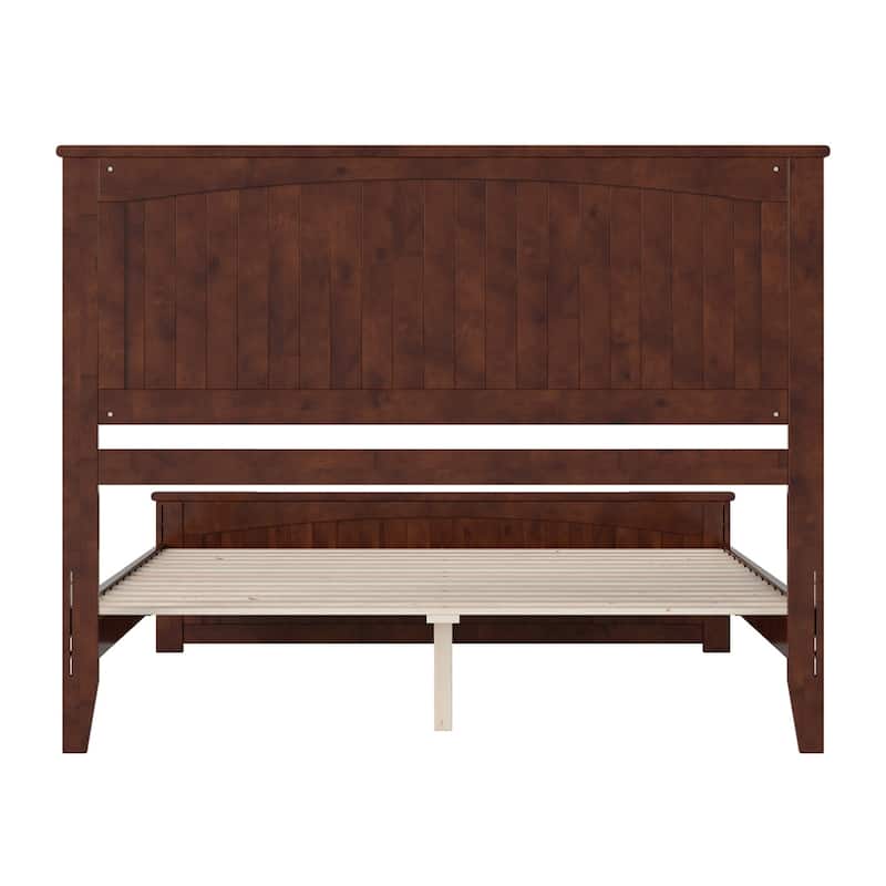 Queen Low Profile Wood Platform Bed with Footboard & USB Ports - Walnut Finish