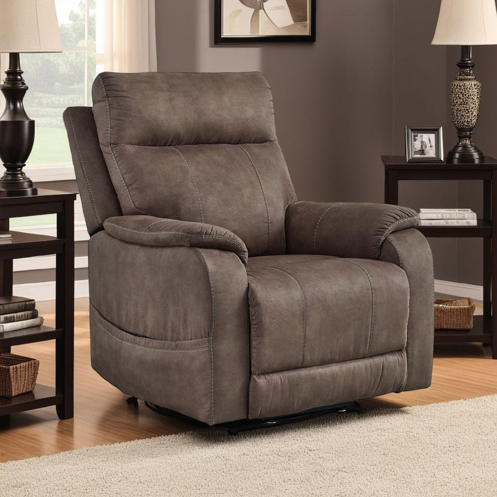 Mead Power Recliner Chair, Heat, Massage, 35 Inch Brown Faux Leather