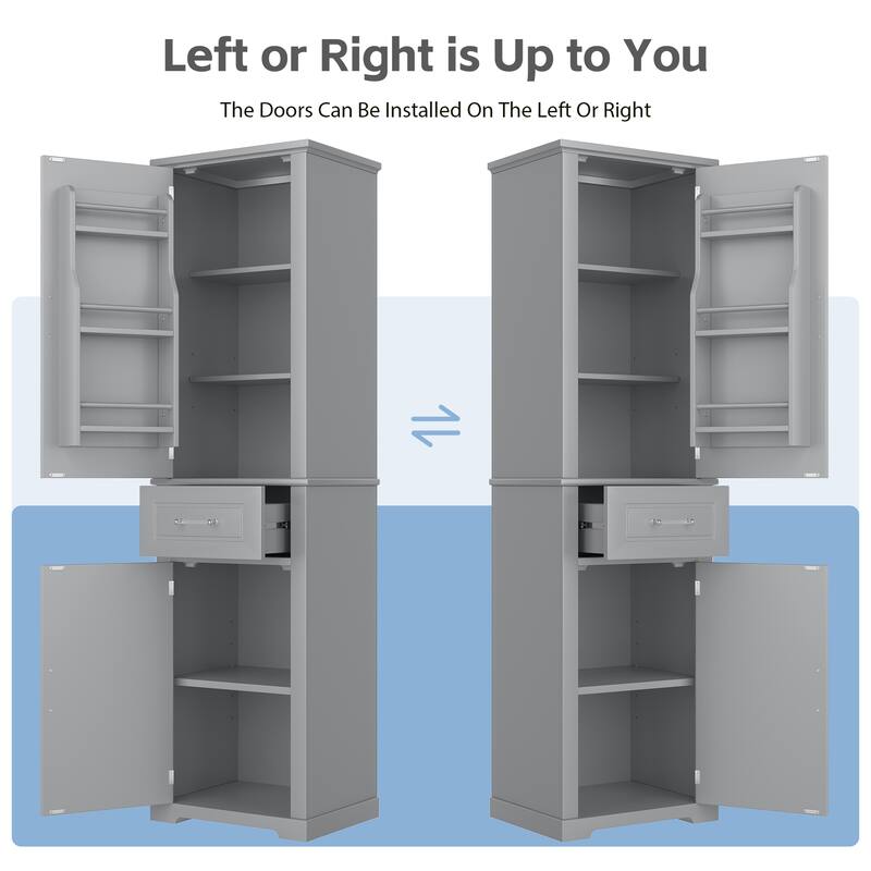 72.2" Tall Bathroom Storage Cabinet - Freestanding with 2 Door Sizes, Adjustable Shelf, MDF Board, Painted Finish