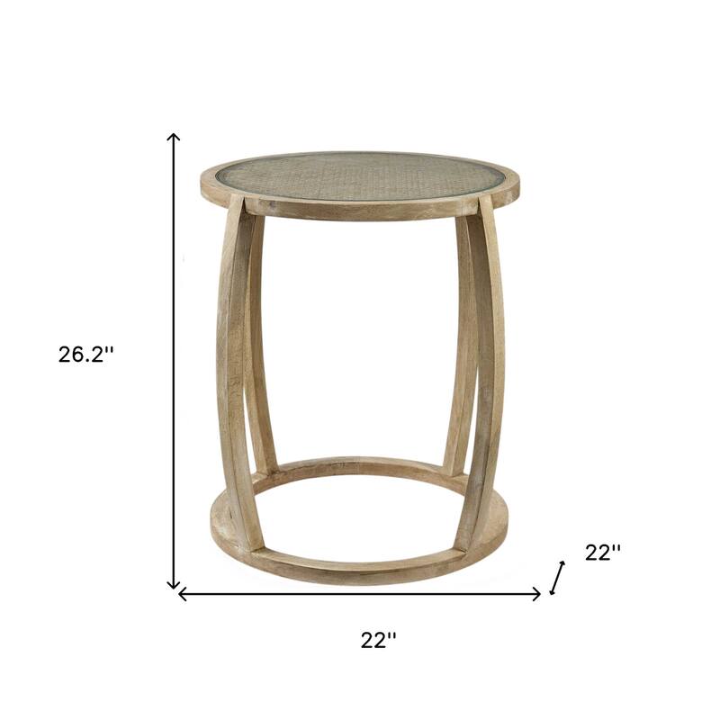 HomeRoots 26" Brown And Clear Glass Round End Table - 22' X '26.2' X '22
