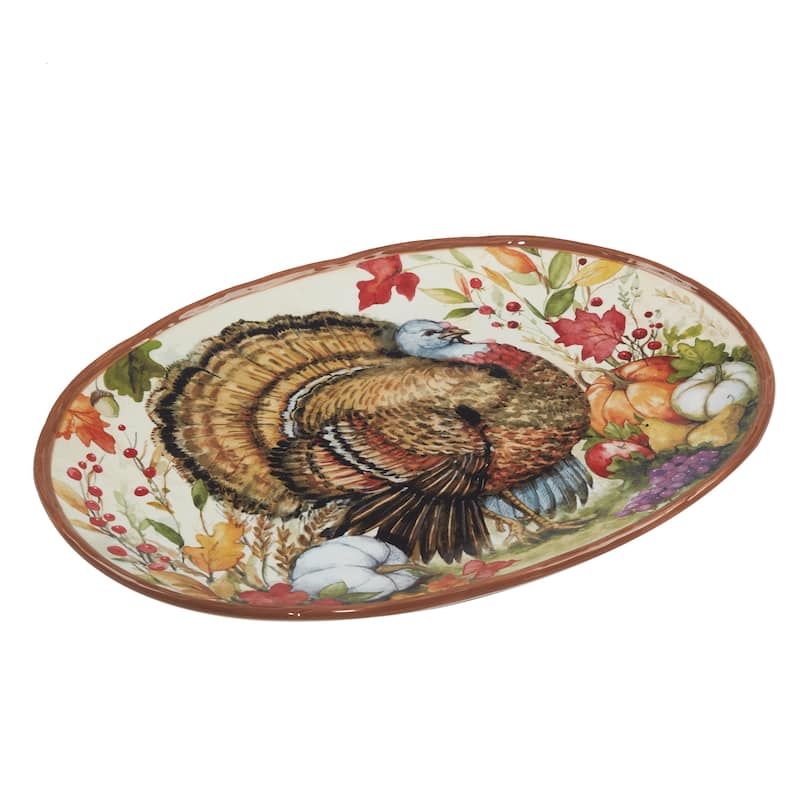Certified International Harvest Blessings Oval Turkey Platter, 16" x 12" - 16" x 12"