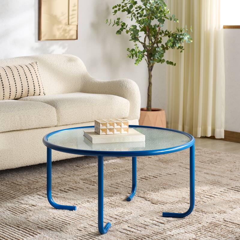 SAFAVIEH COUTURE Zuzana Glass Top Coffee Table - 31"W x 31"D x 31"H - Blue/Clear