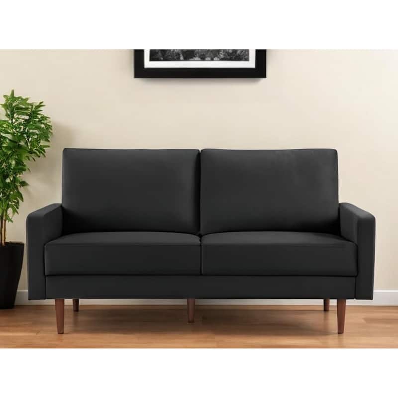 HomeRoots 69" Black Velvet Sofa With Dark Brown Legs - 69