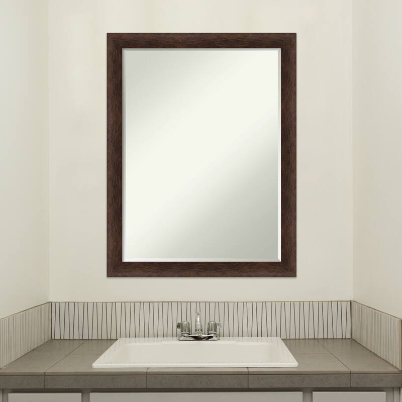 Warm Walnut Narrow Half-Inch-Beveled Wood Bathroom Wall Mirror - Warm Walnut Narrow - Glass Size 18x24