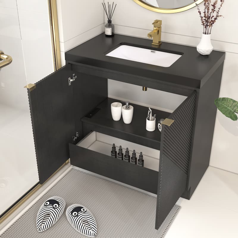 Milano 36" Freestanding Bathroom Vanity with Black Acrylic Sink