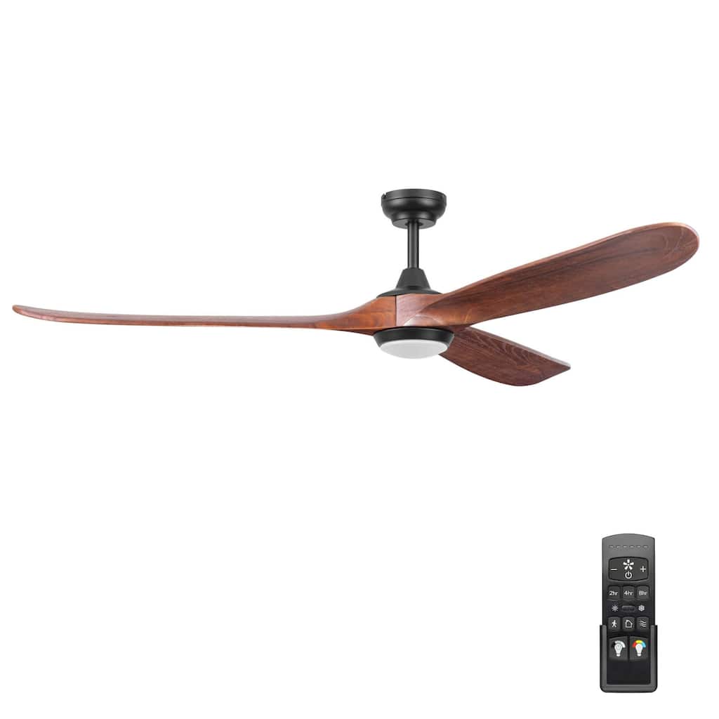 Honeywell Taiga 70-Inch Matte Black Damp Rated Ceiling Fan with Solid Wood Redwood Blades and Adjustable LED Light