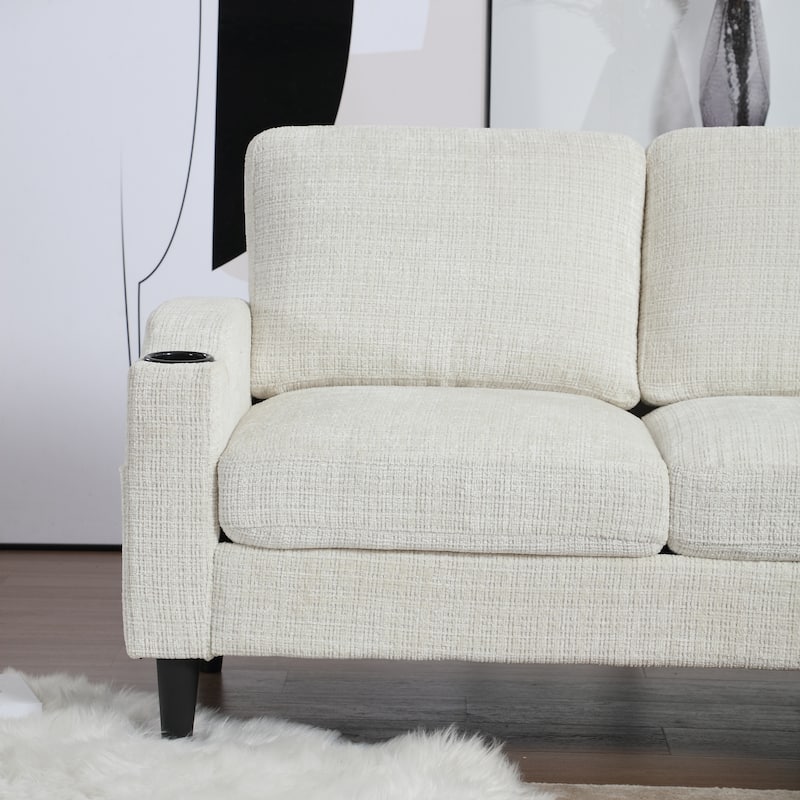 Modular Sectional Sofa with Storage Ottoman, Comfy Chenille Fabric Sofa, 3-Seater Sofa with Side Pockets & 2 Cup Holders