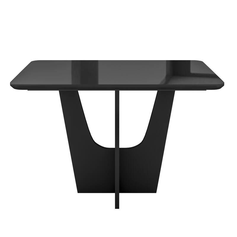 Compact 4 Seater Italian Dining Table With Painted Glass Top And Wooden Base