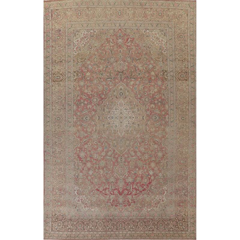 Hand Knotted Oriental 100% Wool Carpet Traditional Floral Pink Mashad Area Rug - 13' 9'' X 9' 7''