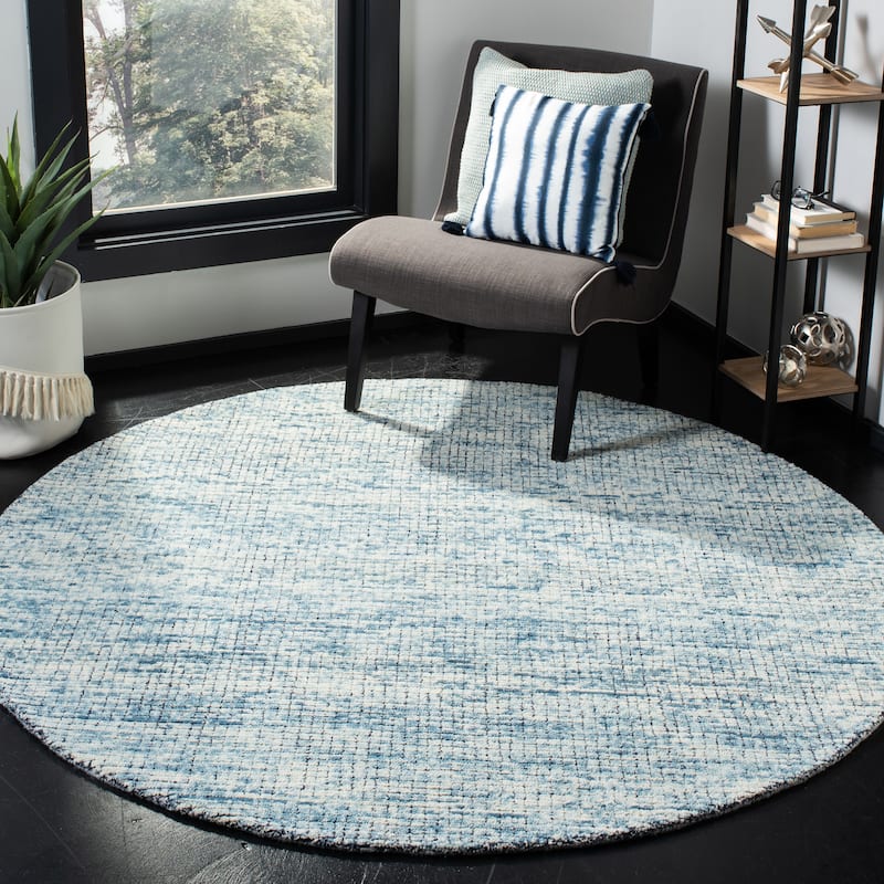 SAFAVIEH Handmade Abstract Gulay Modern Wool Rug - 6' Round - Ivory/Navy
