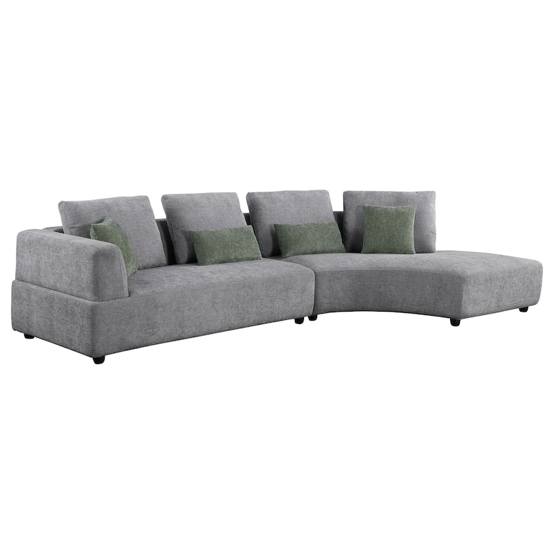 Sectional Sofa, 134 Inch, Classic Gray Fabric, 4 Accent Throw Pillows