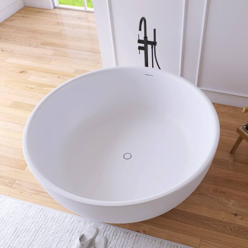 MEDUNJESS 59'' Freestanding Bathtub Solid Surface Soaking Tub