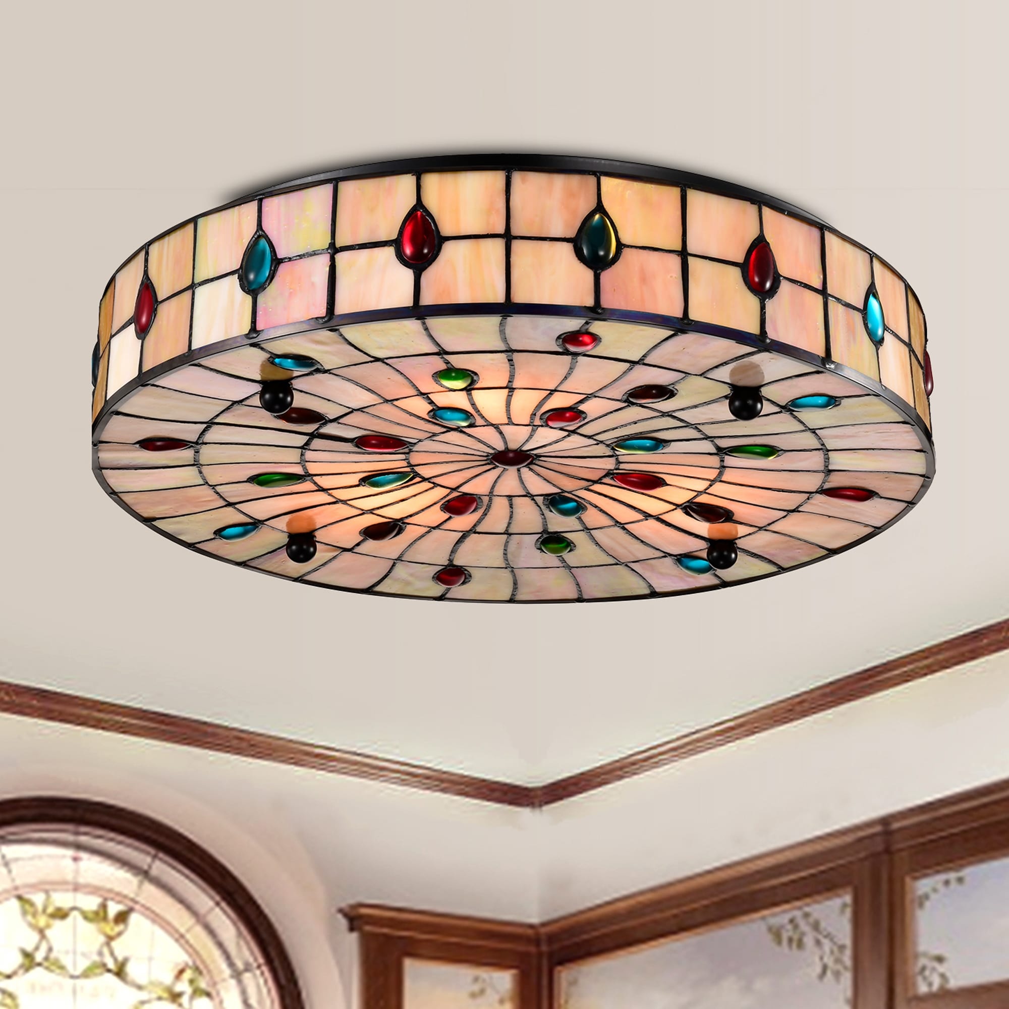 Warehouse of Tiffany Brimsel Tiffany Style Stained Glass Flushmounted Ceiling Lamp