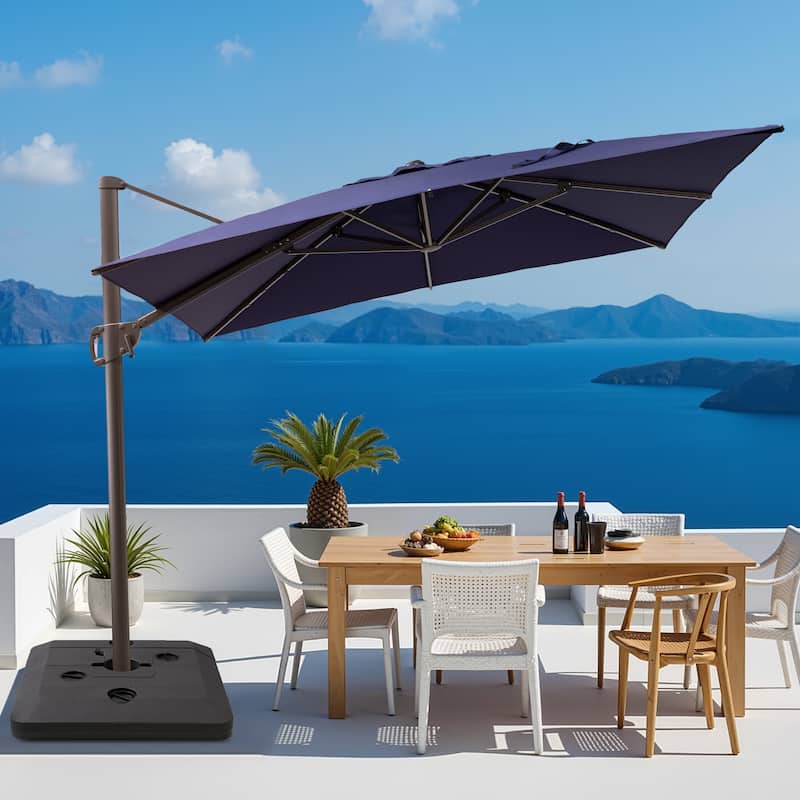 11 x 9 FT Outdoor Aluminum Patio Offset Cantilever Umbrella with Base - Navy Blue