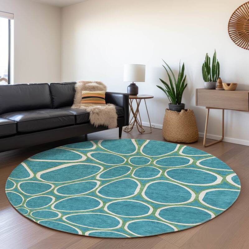 Premium Washable Super Soft Contemporary Bubble Mayfield Rug - Teal - 8' x 8'