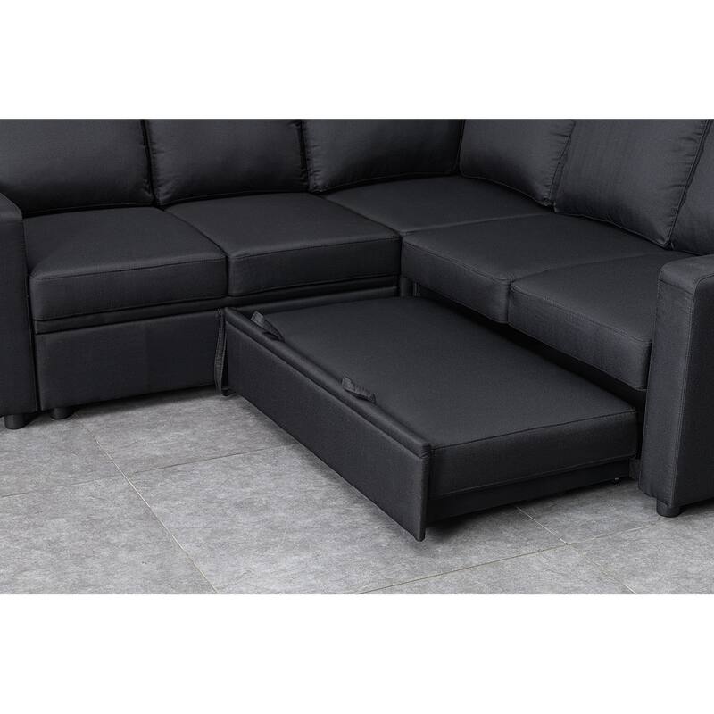 Sectional Sofa Bed, Black, Polyester, 82x82x35 inches - Space-saving, Durable & Easy Install