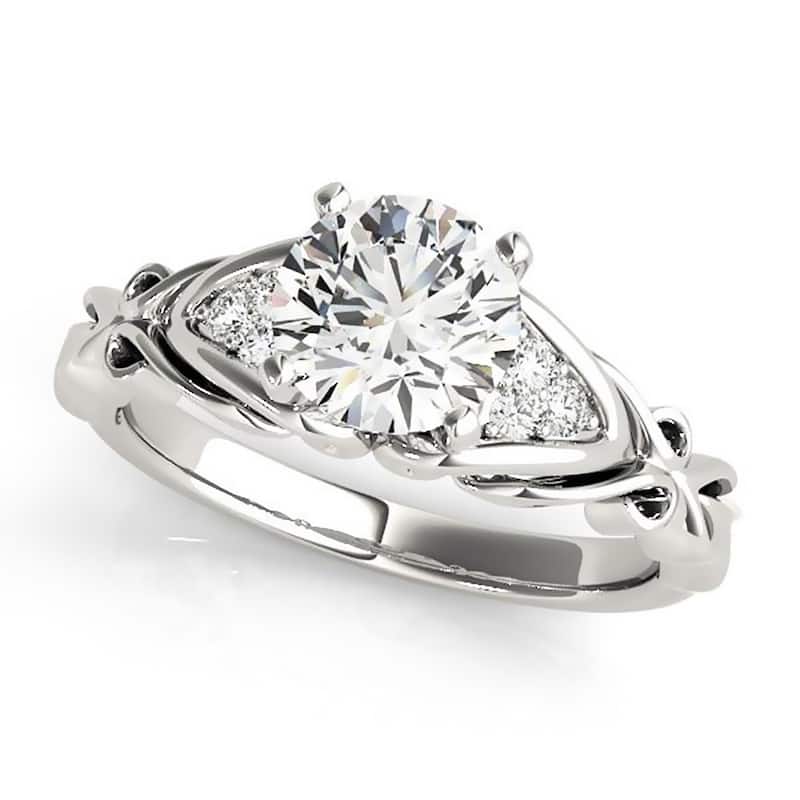 Auriya 14k Gold Carved 1ct Moissanite and Diamond Engagement Ring 1/10ctw - White - 6