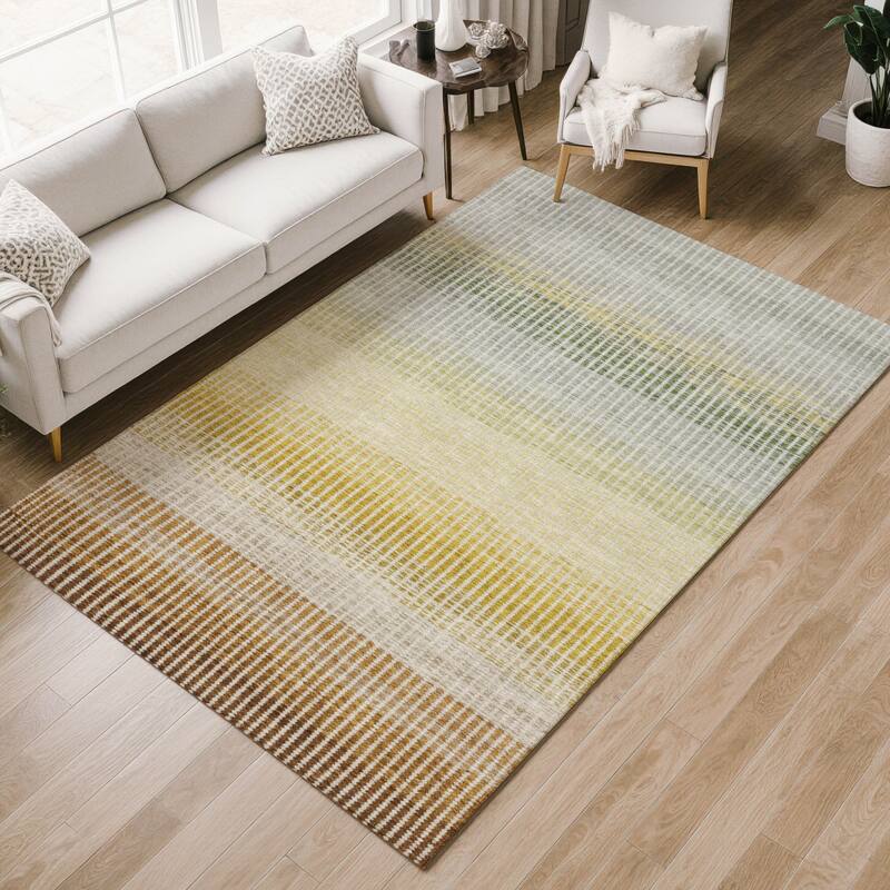 Machine Washable Indoor/ Outdoor Contemporary Stripes Chantille Rug