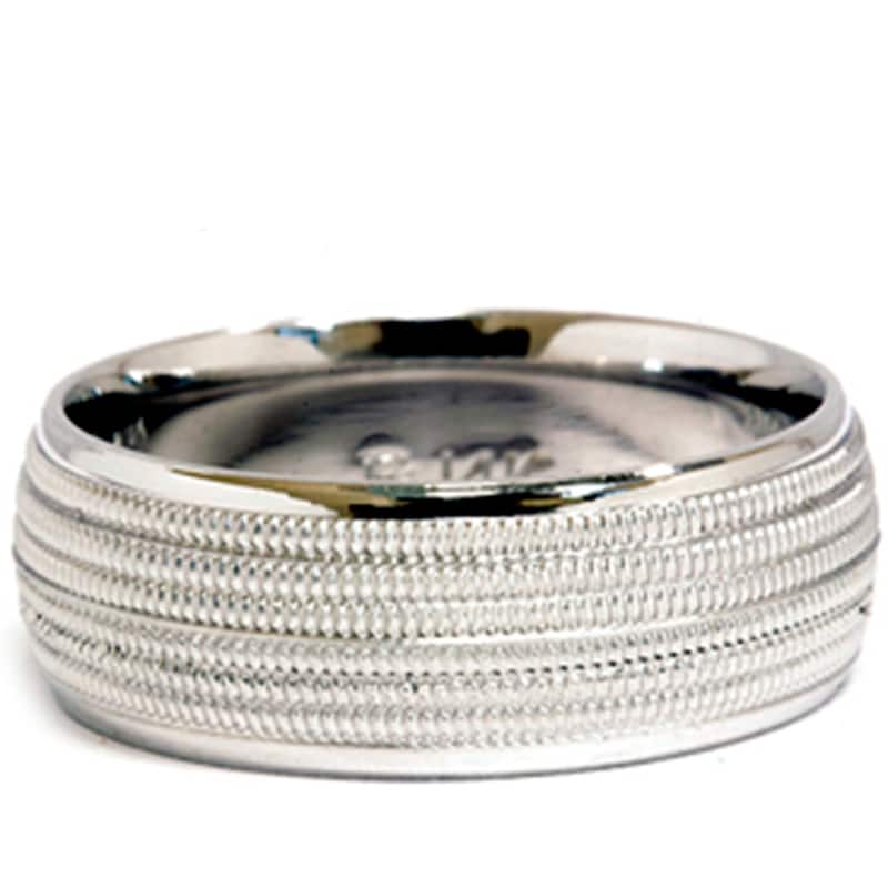 Mens White Gold Milgrain Comfort Fit Wedding Band
