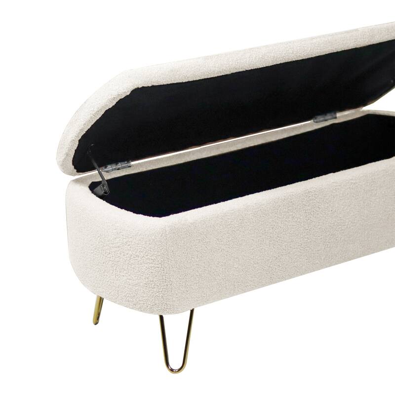 Modern Camel Fur Storage Ottoman with Gold Legs for Living Room Bedroom