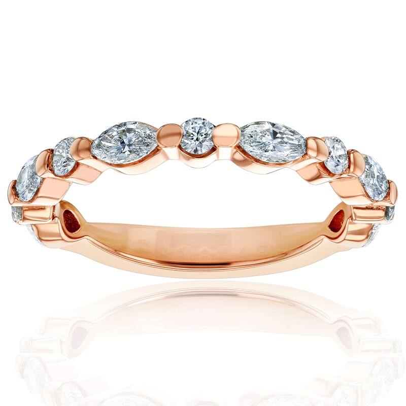 Kobelli 0.7 Carats Lab Grown Diamond 14k Solid Gold Shared Single Prongs Bubble Scallop Billie Ring - Rose - 7.5