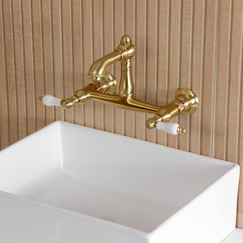 Kingston Brass English Country Two-Handle 2-Hole Wall Mount Bathroom Faucet