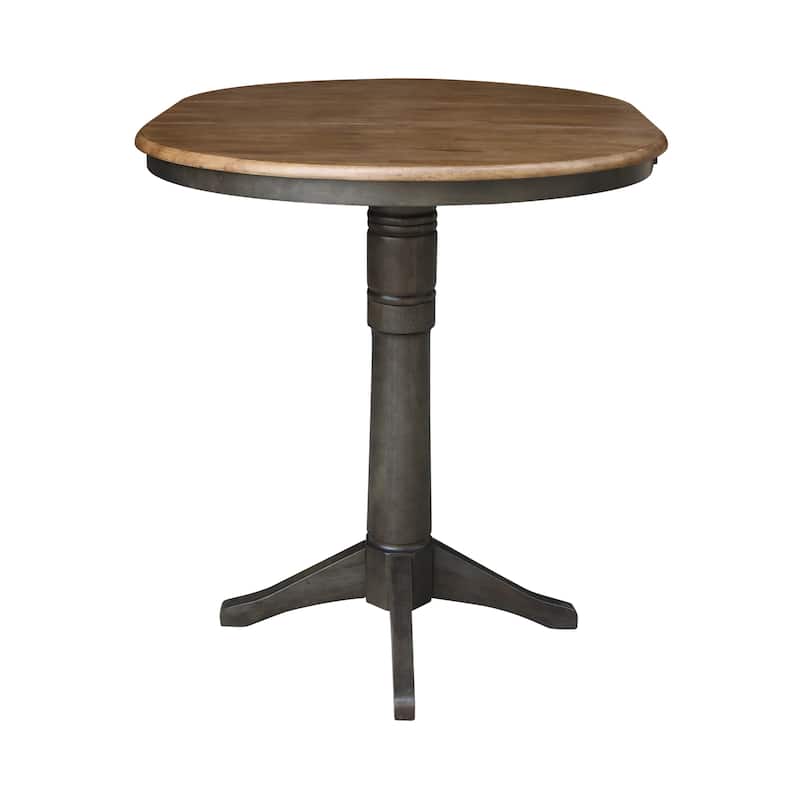 36" Round Top Pedestal Table with 12" leaf - 42.1"H - Bar Height in Hickory and Washed Coal - Hickory/Washed Coal