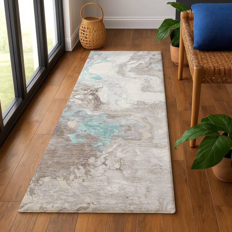 Premium Washable Super Soft Abstract Contemporary Mayfield Rug - 2'3" x 7'6" - Teal
