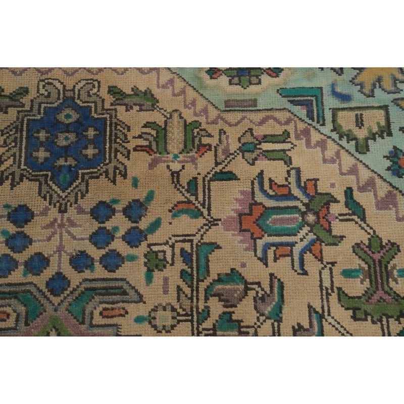 Hand Knotted Oriental 100% Wool Carpet Traditional Floral Beige & Ivories Tabriz Area Rug - 9' 7'' X 6' 7''