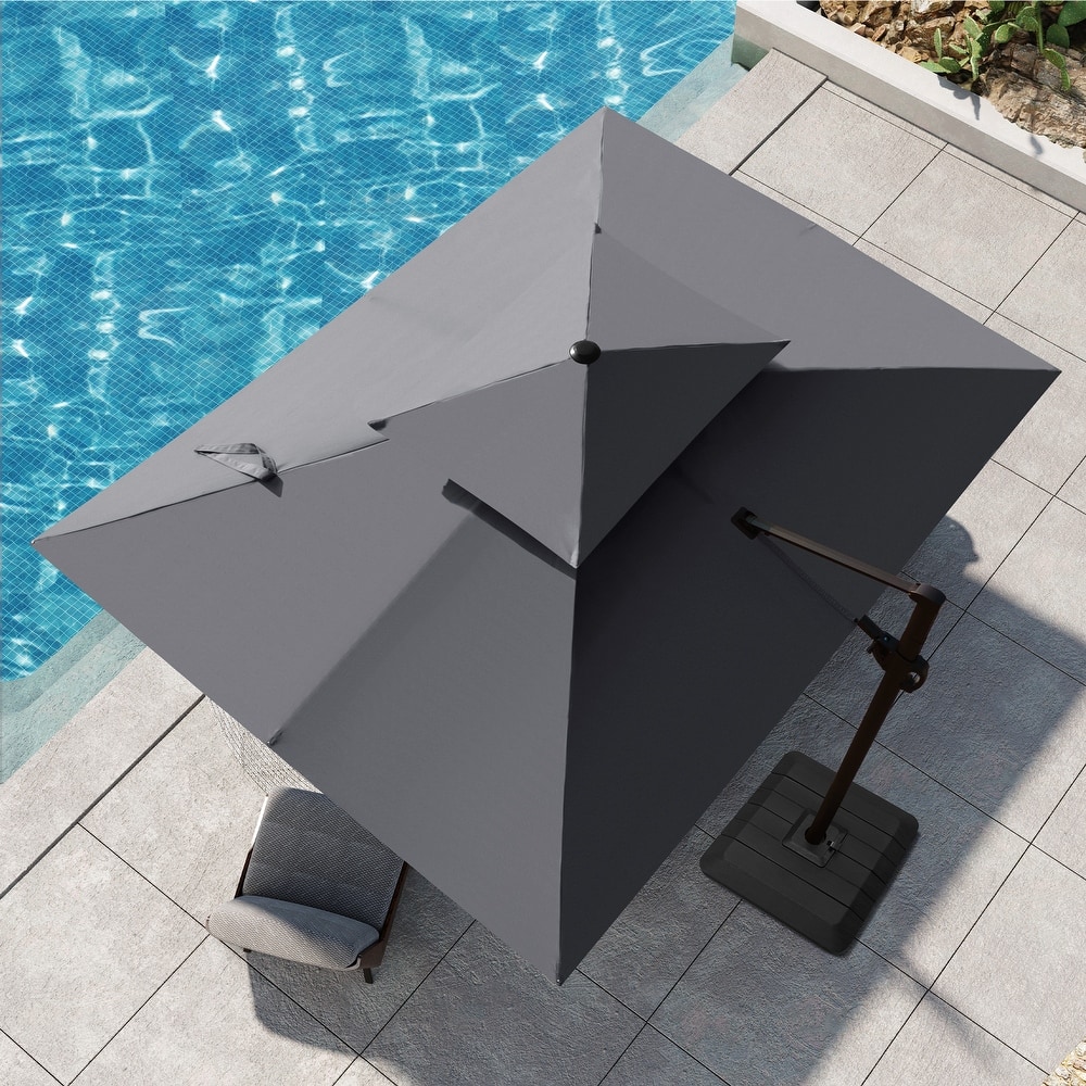 9 FT x 12 FT Outdoor Patio Dual Top Umbrella Cantilever Offset with Premium Base