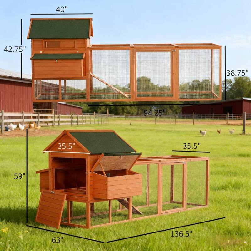 Large Deluxe Wooden Chicken Coop & Lockable Rabbit Hutch - Poultry Hen Cage