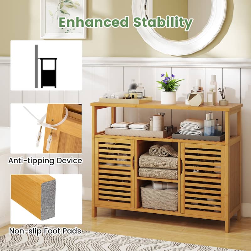 39.5" Natural Wicker Storage Cabinet with Open and Closed Shelves and Doors for Towels and Toiletries - 39.5" x 14" x 31.5"