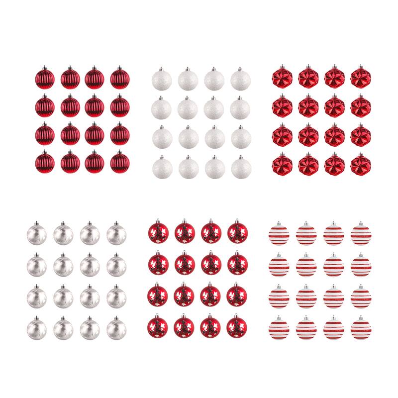 National Tree Company 2 in. Christmas Ball Ornaments, Red, White and Silver, Set of 96 - 2 in