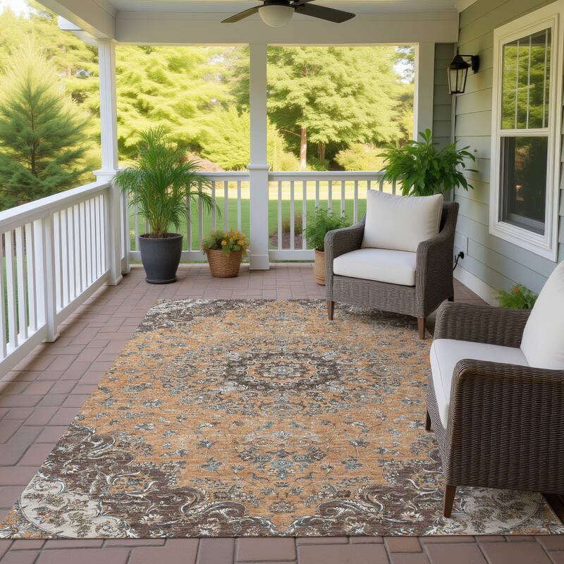 Machine Washable Indoor/ Outdoor Traditional Niko Chantille Rug - Copper - 3' x 5'
