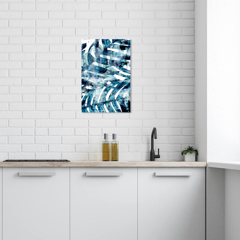 Wynwood Studio Canvas Floral and Botanical So Kate Leaf Blue and Scandinavian Wall Art Canvas Print