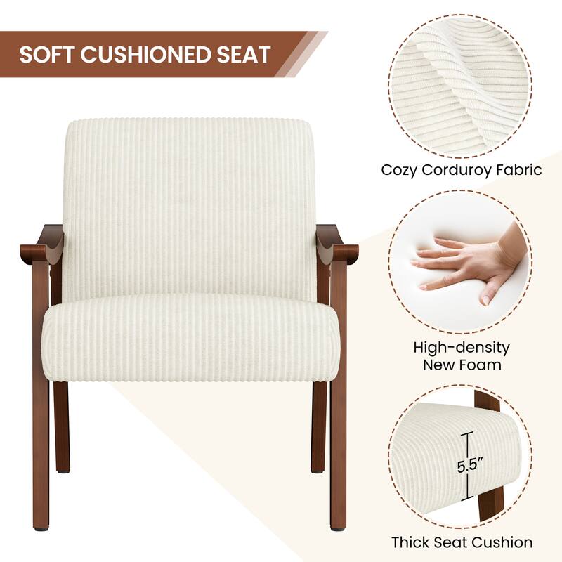 Yaheetech Mid-Century Upholstered Corduroy Fabric Armchair for Living Room, Bedroom