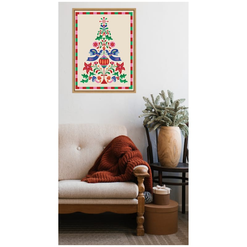 Kate and Laurel Sylvie Framed Canvas Folk Art Christmas Tree by Rachel Lee