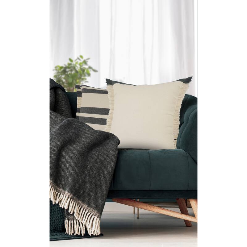 HomeRoots 20" X 20" Juniper Green Dark Green White And Linen 100% Cotton Striped Zippered Pillow