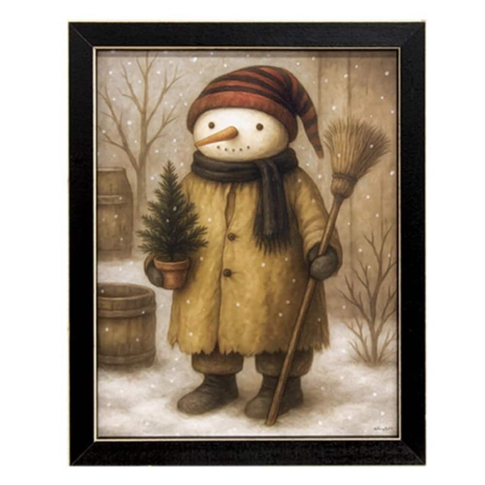 Woodland Snowman Framed Print Country Christmas Wall Art - 9" x 11" x 0.5"
