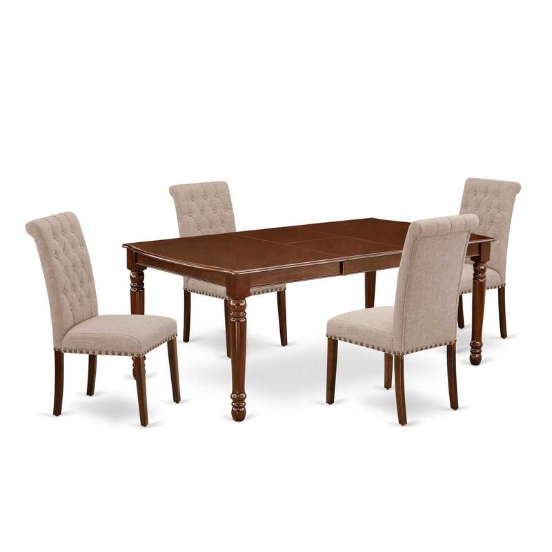 5-Piece Dinette Set - Rectangle Table & 4 Parsons Chairs - Mahogany & Light Fawn
