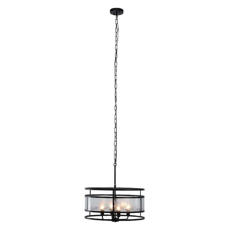4-light Matte Black Hanging Pendant w/ Water Glass
