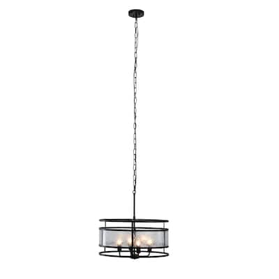 4-light Matte Black Hanging Pendant w/ Water Glass