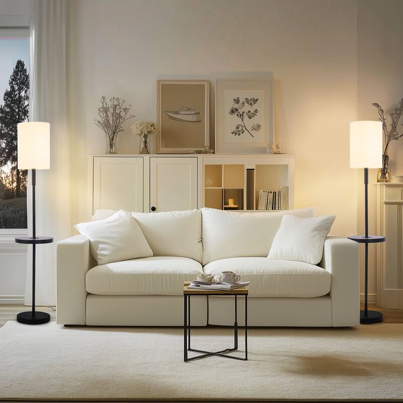 Metal Wood Floor Lamp with USB Port