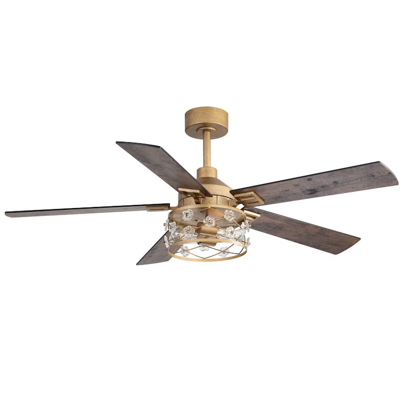 52" Reversible 5-Blade Farmhouse Glam Floral Glass Caged Ceiling Fan with Light and Remote