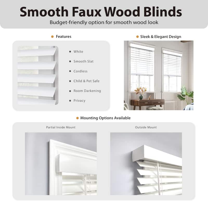 Cordless 2 inch Smooth Fauxwood Venetian Blind