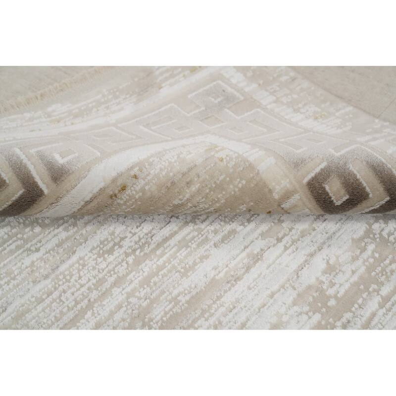 Machine Made Oriental Polyester Carpet Abstract Beige & Ivories Distressed Area Rug - 7' 5'' X 5' 2''